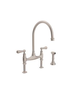 Rohl U.4719L-STN-2 Georgian Era Perrin & Rowe Bridge Kitchen Faucet With Sidespray in Satin Nickel