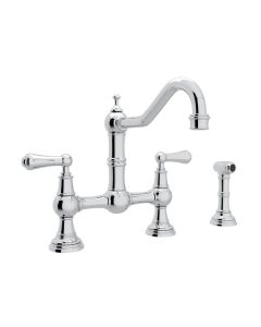 Rohl U.4756L-APC-2 Edwardian Perrin & Rowe Bridge Kitchen Faucet With Sidespray in Polished Chrome