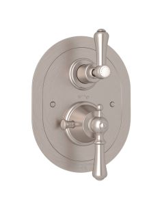 Rohl U.5756LS-STN/TO Georgian Era Perrin & Rowe Oval Thermostatic Trim Plate With Volume Control in Satin Nickel