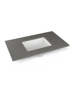 Robern TF37UCO91-8 Engineered Stone Vanity Top, 37" H X 22" L X 3/4" D, Center Undercounter Sink, Stone Gray, Three Hole