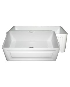 Whitehaus WHFLRPL3018-WHITE WHFLRPL3018 30-Inch Reversible Series Fireclay Sink with Raised Panel Front Apron on One Side and Fluted Front Apron on Other Side, White
