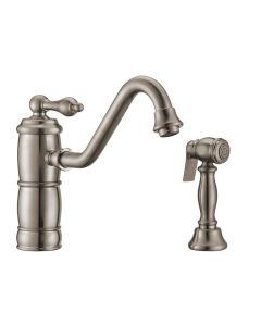 Whitehaus WHKTSL3-2200-NT-BN Vintage III Plus Single Lever Faucet With Traditional Swivel Spout And Solid Brass Side Spray In Brushed Nickel