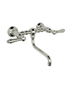 Rohl A1405/44LMPN-2 Acqui Wall Mount Bridge Bathroom Faucet with Metal Lever Handle in Polished Nickel