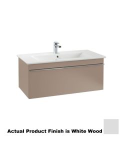38" Wall Mounted One Large Drawer Vanity Base 38" L X 17" W X 20" H in White Wood by Villeroy and Boch A935U1E8 (Vanity Sink Top Sold Separately)