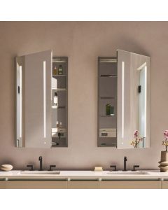 Robern AC2430D4P1LA AiO 24" x 30" x 4" Single Door Medicine Cabinet Mirror with Left Hinge, Task Lighting, Interior Illumination and Audio System