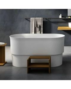 56 Inch Bathtub with Slatted Seat, Agape Immersion AVAS1981ZZ 29" H X 28" D, Deep Freestanding with Overflow and Small Footprint in White