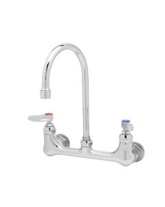 T&S Brass B-0331, 23.09 GPM Wall Mounted Two Lever Handles Widespread Kitchen Sink Faucet with Swivel Gooseneck in Polished Chrome