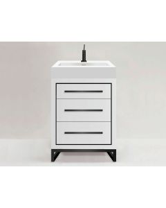Madeli B860-24-001-LC-WH-MB Estate 24" Width Vanity Cabinet Base in White with Matte Black Hardware and C-Base Feet (Vanity Top Sold Separately)