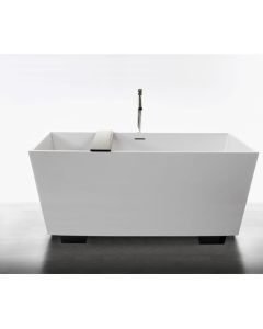 Wetstyle BC0802-W-BN-MA Cube 60" L X 30" W X 24.5" H Freestanding Bathtub with Brushed Nickel Drain and Overflow & Wetmar Bio White Feet in White Matte