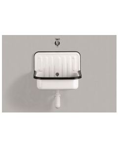 Alape 1201 000 000 AG.STAHLFORM510U Bucket sink, 20 1/8 x 14 1/8", glazed inside and outside, without faucet hole, with overflow, black PVC edge, including installation kit, drain valve 1 1/2" and overflow set with plug and chain