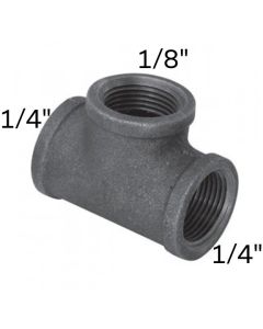 1/4" x 1/4" x 1/8" Black Malleable Tee Reducing