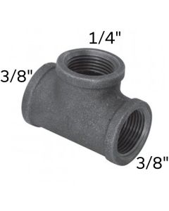 3/8" x 3/8" x 1/4" Black Malleable Tee Reducing