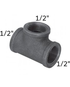 1/2" x 1/2" x 1/2" Black Malleable Tee