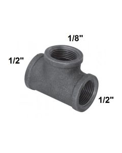 1/2" X 1/8" Black Malleable Tee Reducing