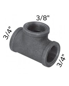 3/4" x 3/4" x 3/8" Black Malleable Tee Reducing