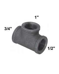 3/4" X 1/2" X 1" Black Malleable Tee Reducing