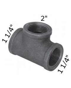 1 1/4" x 1 1/4" x 2" Black Malleable Tee Reducing