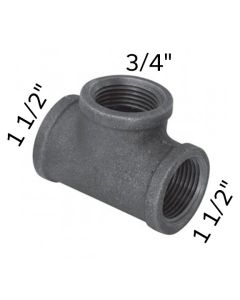 1 1/2" x 1 1/2" x 3/4" Black Malleable Tee Reducing