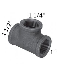 1 1/2" x 1" x 1 1/4" Black Malleable Tee Reducing