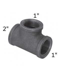 2" x 1" x 1" Black Malleable Tee Reducing