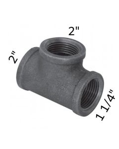 2" x 1 1/4" x 2" Black Malleable Tee Reducing