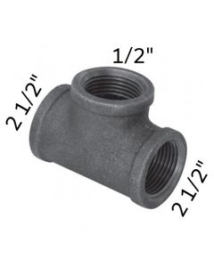 2 1/2" x 2 1/2" x 1/2" Black Malleable Tee Reducing