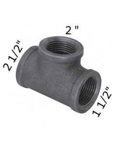 2 1/2" x 1 1/2" x 2" Black Malleable Tee Reducing
