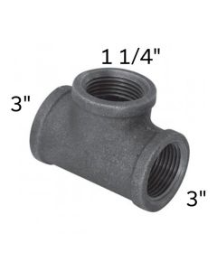 3" x 3" x 1 1/4" Black Malleable Tee Reducing