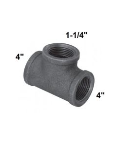 4" X 1-1/4" Black Malleable Tee Reducing