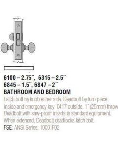 Baldwin 6100.LHLS 6100lhls BAL 2.75"BS BATH/BDRM MLCK LHL