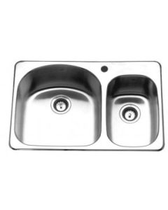 Kindred KSDC2031R/9/3 Double Bowl Drop In 18 Gauge Kitchen Sink In Satin