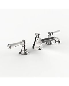Davinci CAR-GRA-100-PN Carlyle Deck Mounted Three Hole Lavatory Faucet with Low Profile Traditional Spout with Lever Handles With Pop Up Drain in Polished Nickel