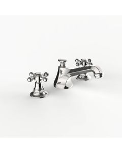 Davinci CAR-SUT-100-PN Carlyle Deck Mounted Three Hole Lavatory Faucet with Low Profile Traditional Spout with Cross Handles with Pop Up Drain in Polished Nickel