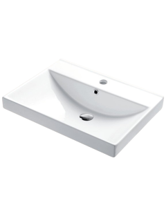 Madeli CB-7124-130-WH Semi-Recessed Rectangular Ceramic Wash Basin with Overflow in White
