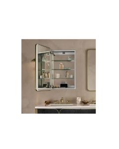 Robern CC2034D4RC84TU Craft Series 20" W X 34" H X 4" D Rectangular Round Corner Metal Medicine Cabinet in Polished Stainless Steel with Slow-Close Hinges, Electric Upgrade 