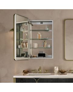 Robern CC2034D4RC87SC Craft Series Rectangular 19-1/4" W X 34-1/4" H X 4-3/4" D Round Corner Metal Mirror Medicine Cabinet in Aged Brass with Slow-Close Hinges