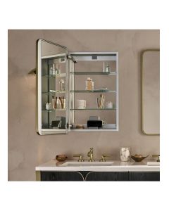 Robern CC2444D4RC87SC Craft Series  24" W X 44" H X 4" D Round Corner Single Door Metal Mirror Medicine Cabinet in Aged Brass, Slow Close Hinges and Electric Upgrade