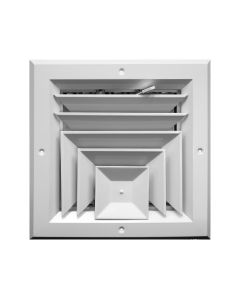 Continental Industries AE3W 06MS 6" Square Ceiling Diffuser, 3-Way, Multi-Shutter Damper, White, Extruded Aluminum, Import
