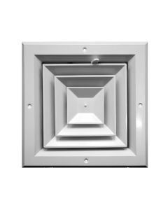 Continental Industries AE4W 06MS 6" Square Ceiling Diffuser, 4-Way, Multi-Shutter Damper, White, Extruded Aluminum, Import