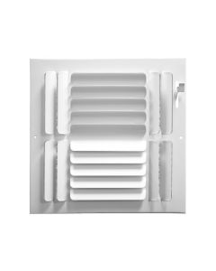 Continental Industries C4W 0808 8" X 8" Curved-Blade Sidewall/Ceiling Register, 4-Way Deflection, Multi-Shutter Damper, White, Steel, USA
