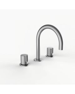 Davinci D01-S3K-100-SN Program 1.0 Deck Mounted Three Hole Lavatory Faucet with Gooseneck Spout with Tall Knob Handles, Knurled in Satin Nickel 