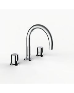 Davinci D01-S3S-100-PC Program 1.0 Deck Mounted Three Hole Lavatory Faucet with Gooseneck Spout with Tall Knob Handles, Smooth in Polished Chrome