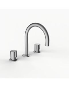 Davinci D01-S3S-100- SN Program 1.0 Deck Mounted Three Hole Lavatory Faucet with Gooseneck Spout with Tall Knob Handles, Smooth in Satin Nickel 