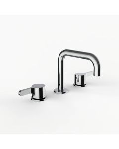 Davinci D02-56-100PC 8CC Program 1.0 Deck Mounted Three Hole Lavatory Faucet with 90 Degree Spout with Lever Handles in Polished Chrome