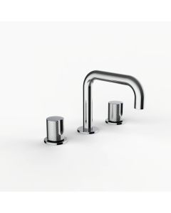 Davinci D02-S3K-100-PC Program 1.0 Deck Mounted Three Hole Lavatory Faucet with 90 Degree Spout with Tall Knob Handles, Knurled in Polished Chrome