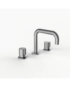 Davinci D02-S3S-100-SN Program 1.0 Deck Mounted Three Hole Lavatory Faucet with 90 Degree Spout with Tall Knob Handles, Smooth in Satin Nickel 