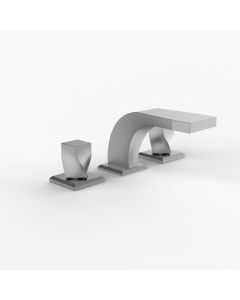 Davinci D04-H09-100-SN Torsion Deck Mounted Three Hole Lavatory Faucet with Low Profile Spout with Twist Knob Handles in Satin Nickel 