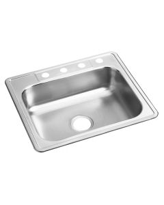 Elkay D125224 Dayton® Stainless Steel 25" L X 22" W X 6-9/16" L 4-Hole Single Bowl Drop-in Sink
