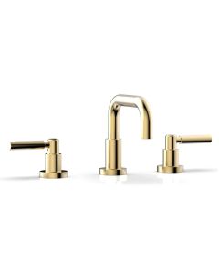 Phylrich D132/004 Basic 1.2 GPM Deck Mounted Three Hole High Spout Widespread Bathroom Faucet with Lever Handles in Satin Brass