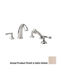 Phylrich D2206E1/015 3Ring 11 3/8" Three Lever Handle Widespread/Deck Mounted Roman Tub Faucet with Handshower in Satin Nickel